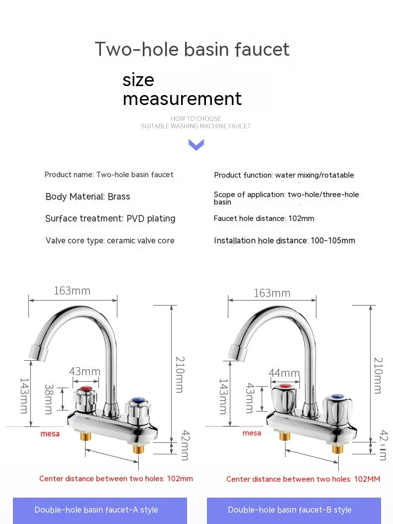 Hot And Cold Double Hole Washbasin Faucet