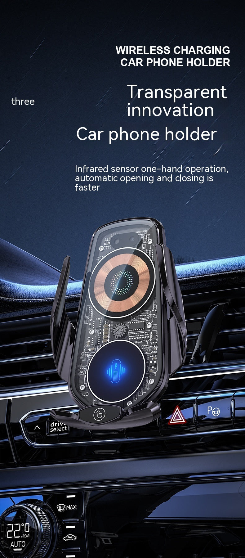 Support de téléphone portable transparent et créatif, chargeur de voiture sans fil, ouverture et fermeture automatiques, fournitures de voiture de navigation