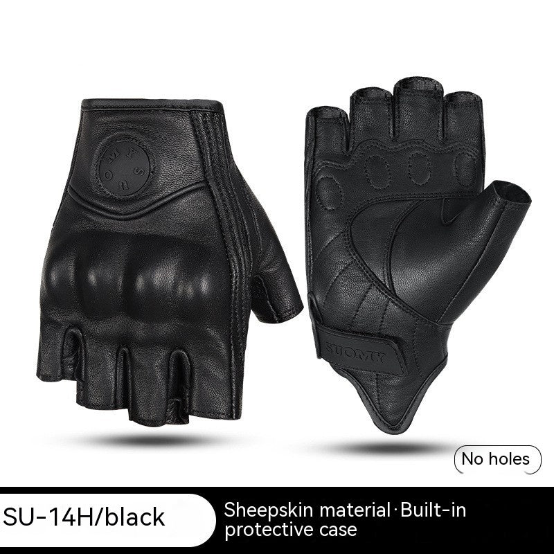 Retro Leather Motorcycle Half Finger Gloves