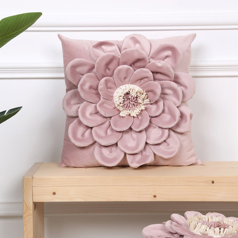 Flower Three-dimensional Embroidered Flannel Pillowcase