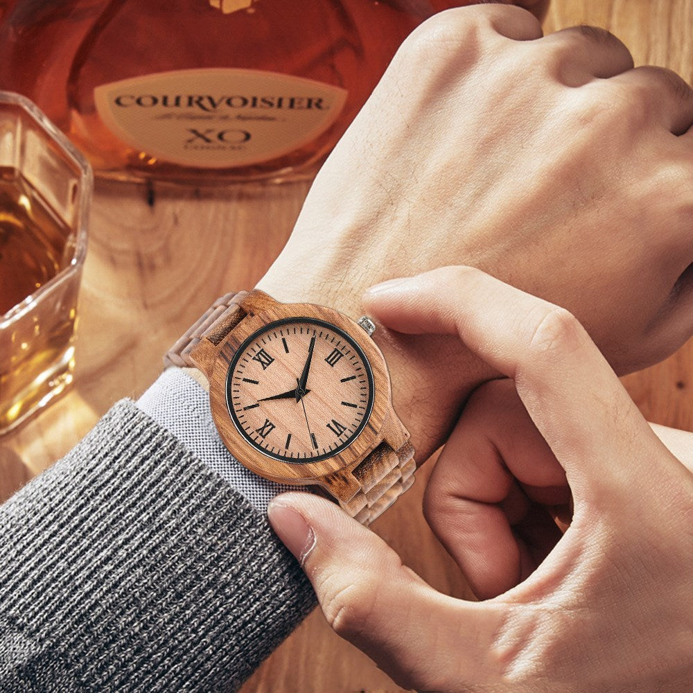 Fashion bamboo full wood strap Roman literal watch