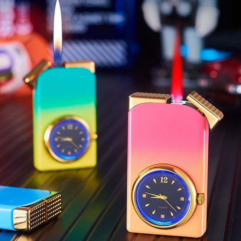 Windproof Double Flame Creative Quartz Real Dial Straight Open Flame Double Flame Gas Lighters Cross-border