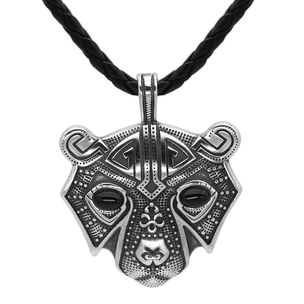 Stainless Steel Nordic Bear Head Titanium Steel Pendant Necklace