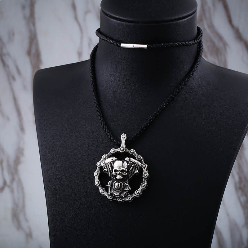 Punk Heavy Metal Skull Head Stainless Steel Pendant Necklace