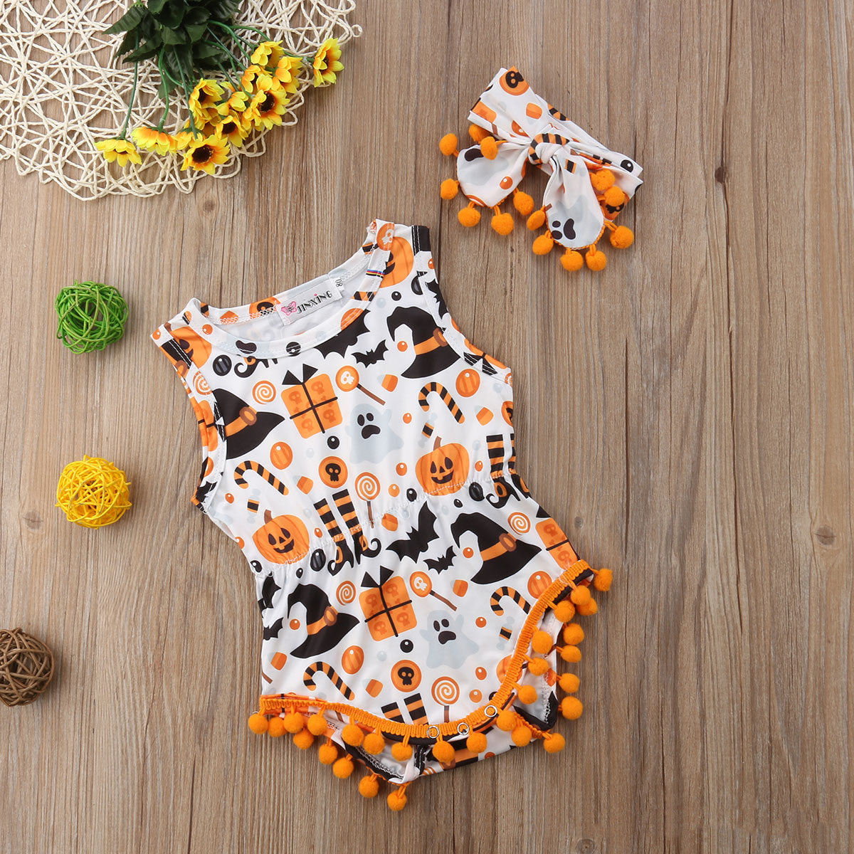 Furry ball triangle romper