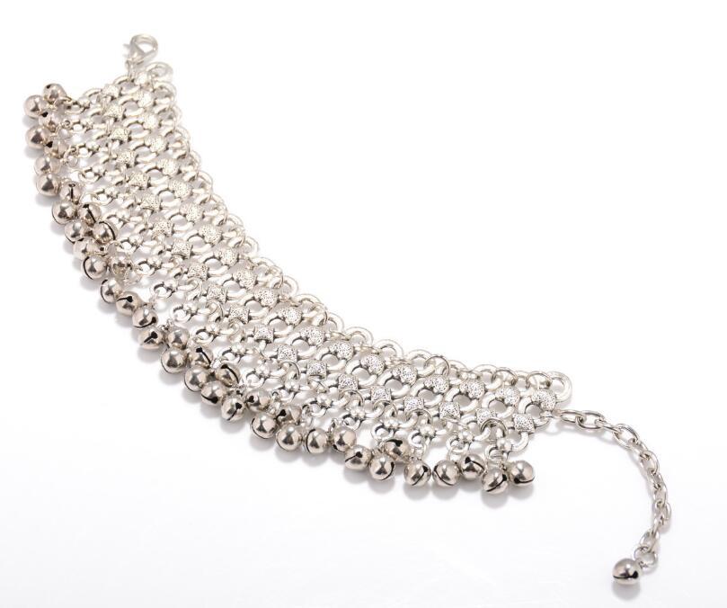 Chaîne de cheville bohème Boho en argent, avec perles et grelots