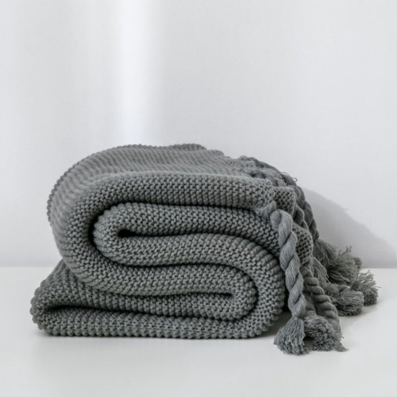 Office sofa blanket with tassel knitted thread blanket