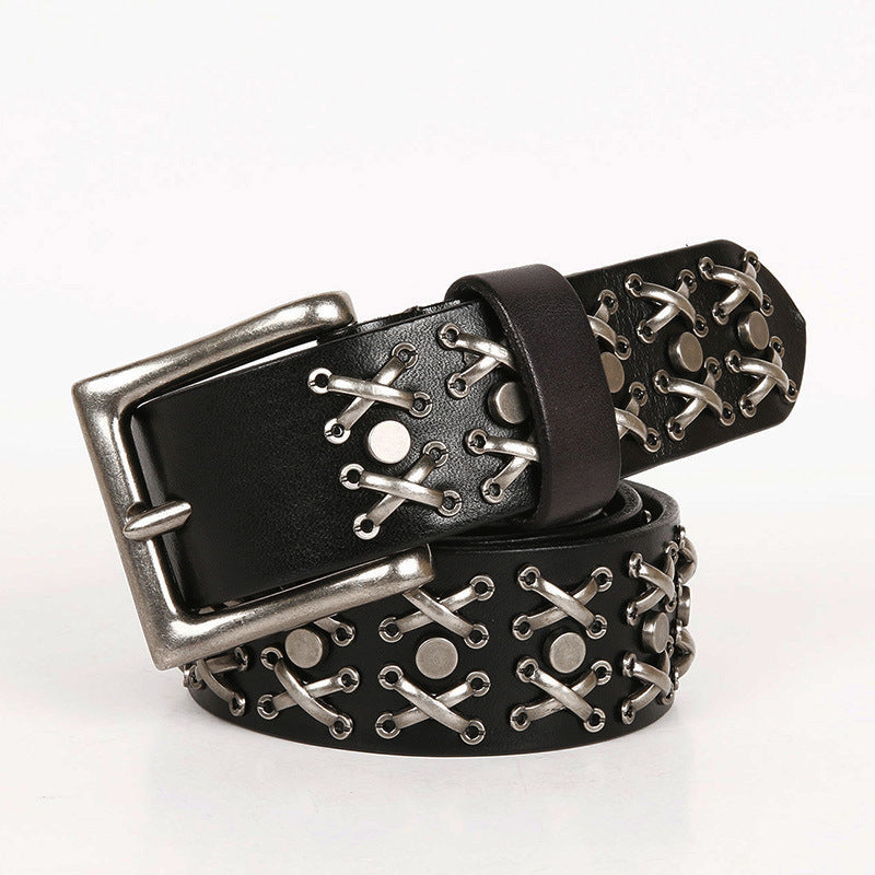 Ceinture pour femme en cuir avec rivets et boucle de chevalier