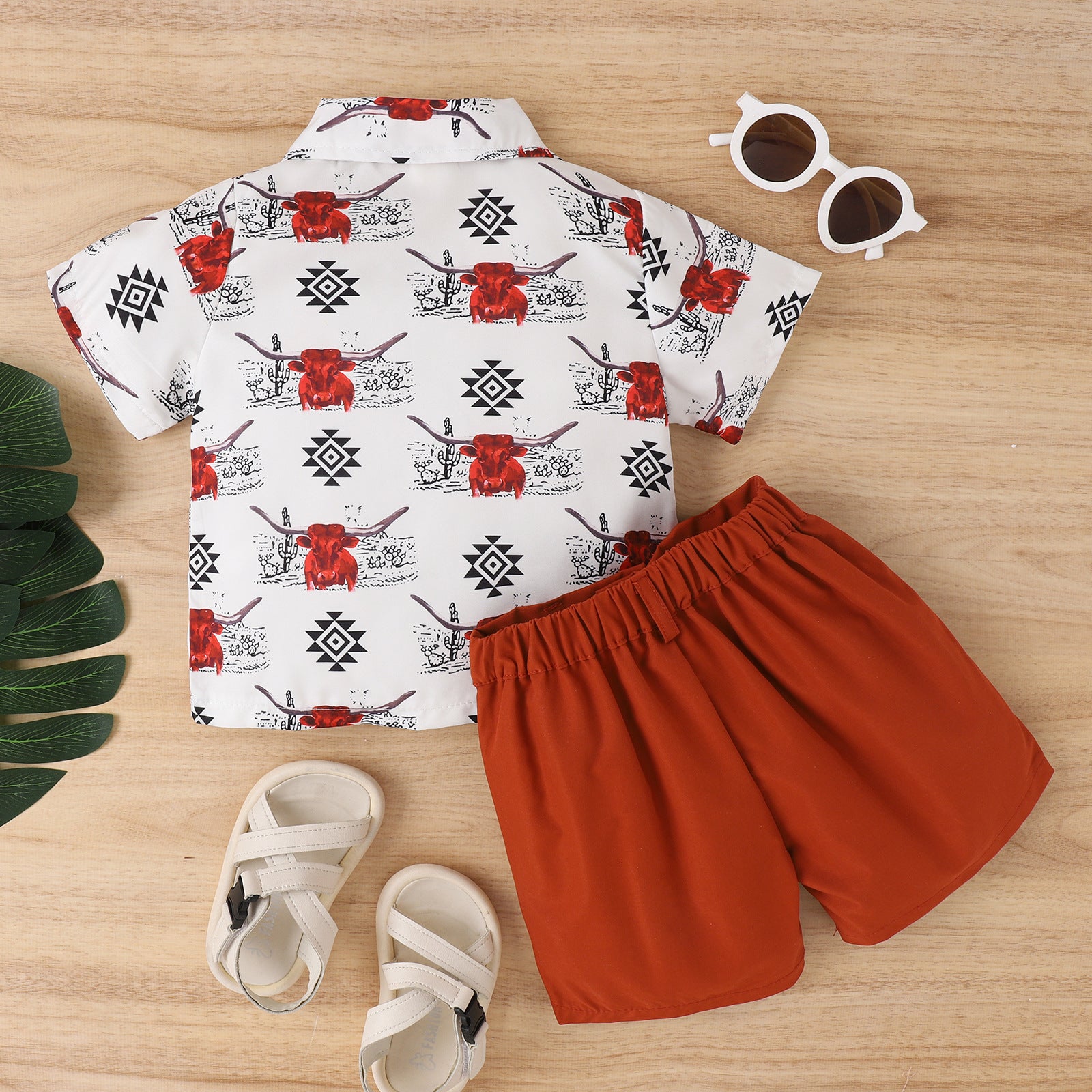 Children Animal Print Short-sleeved Shirt And Shorts Suit