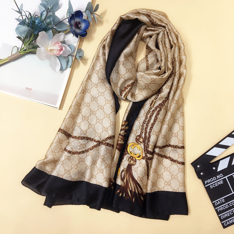 Silk Scarf Women's Spring and Autumn Long  Silk With Shawl