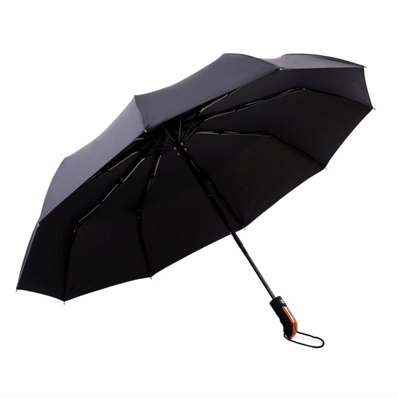 Men's Business Pure Black Full-automatic Three Fold Umbrella