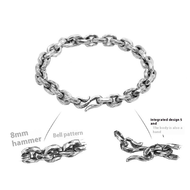 Hand Hammered Tone Bracelet  Thai Silver Vintage Men