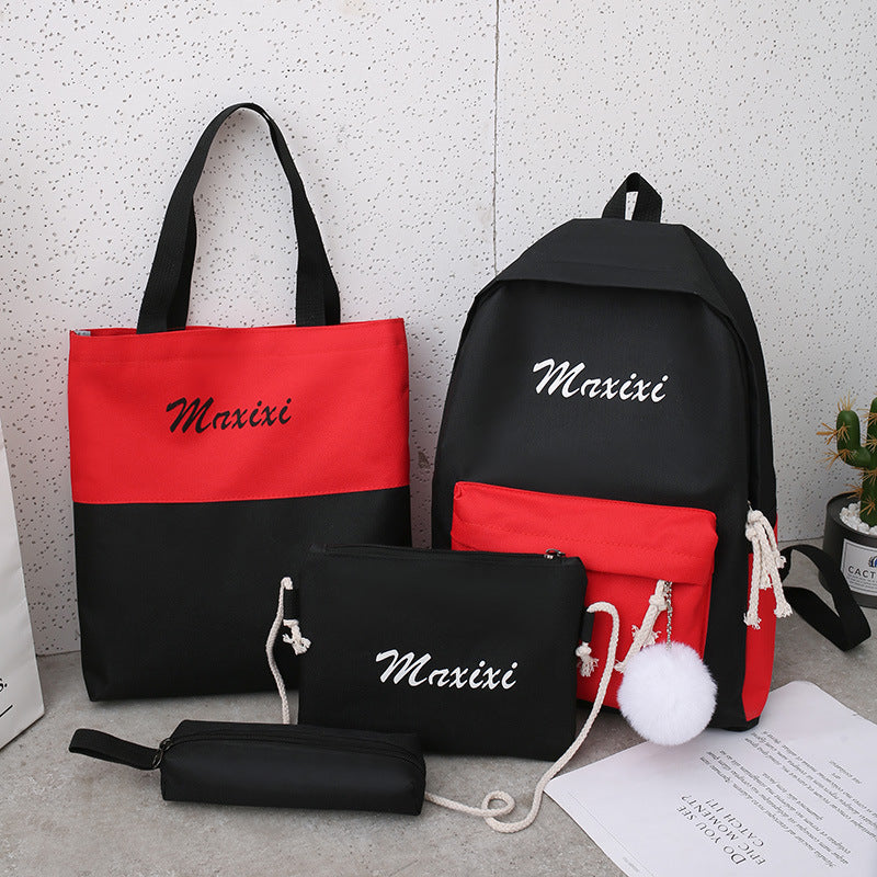 Harajuku Ulzzang Student Four-piece Canvas Backpack