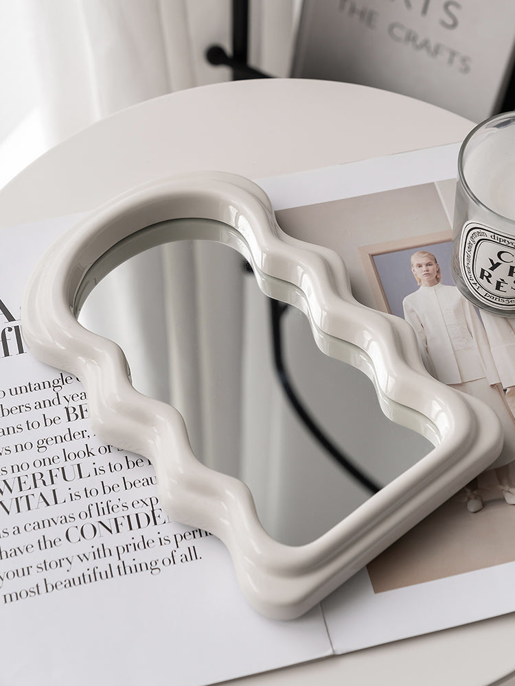 Wave Minimalist Modern Desktop Contoured Makeup Mirror