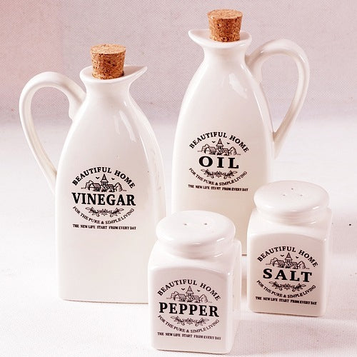Four-piece Set Of Pure White Japanese Style Ceramic Oil Bottle Seasoning Bottle