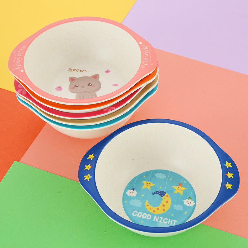 Bols pour bébé en fibre de bambou naturelle, motifs animaux de dessins animés, vaisselle pour bébé, assiettes portables pour enfants, nourrissons et tout-petits