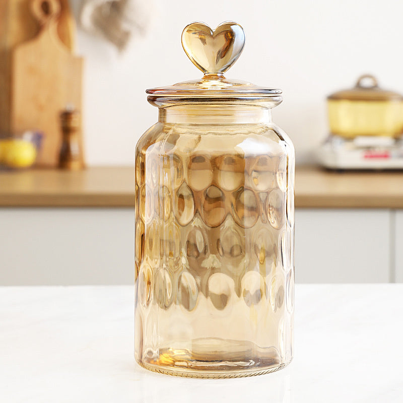 Stained Glass Sealed Jar Love Glass Bottle Household Transparent With Lid Kitchen Food Storage Jar Kimchi Jar