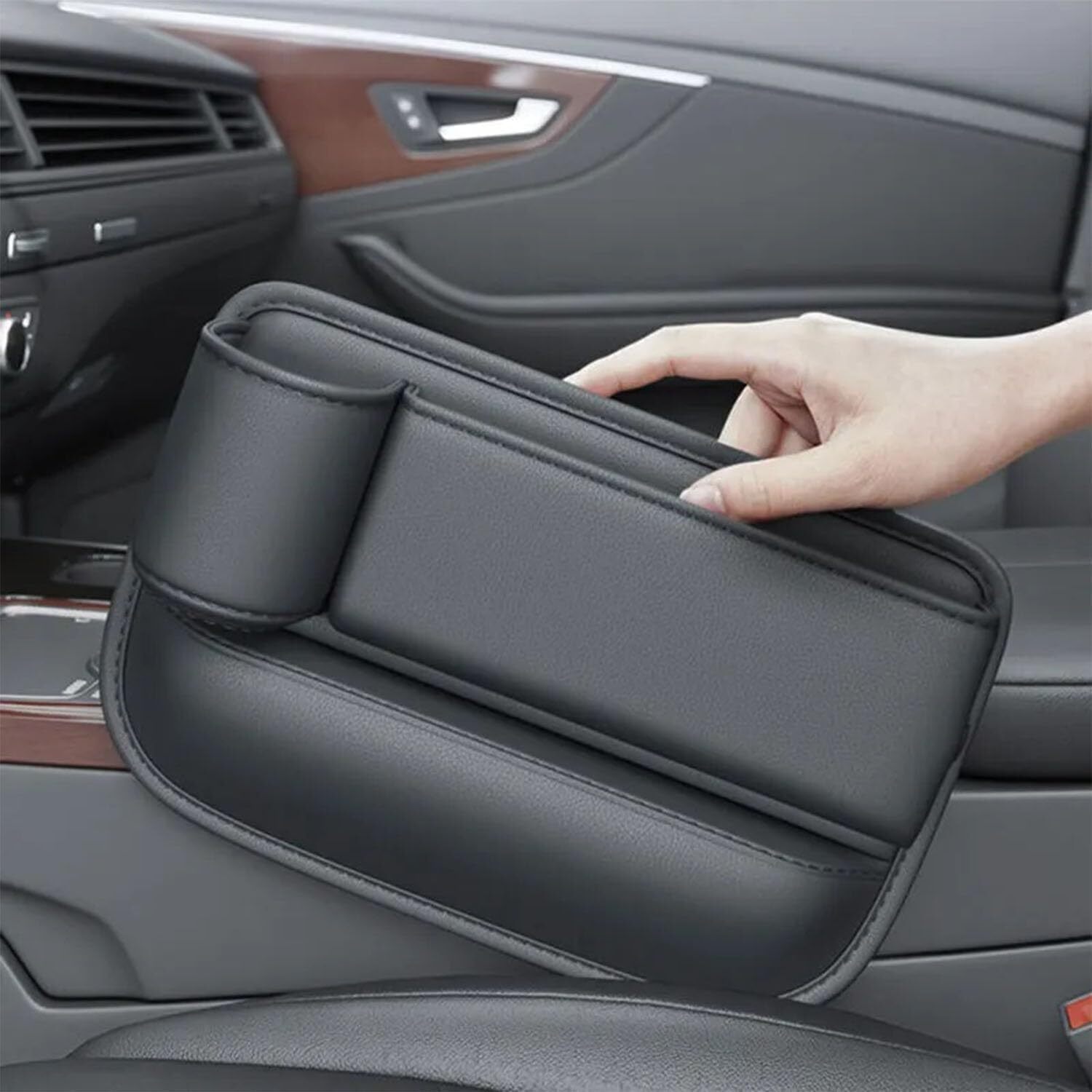Rangement de siège de voiture, Nouvelle boîte de rangement de siège de voiture améliorée avec porte-gobelet, Boîte de rangement pour espace de siège, Sac de rangement pour porte-gobelet pour voiture, Boîte de rangement de siège de voiture réglable
