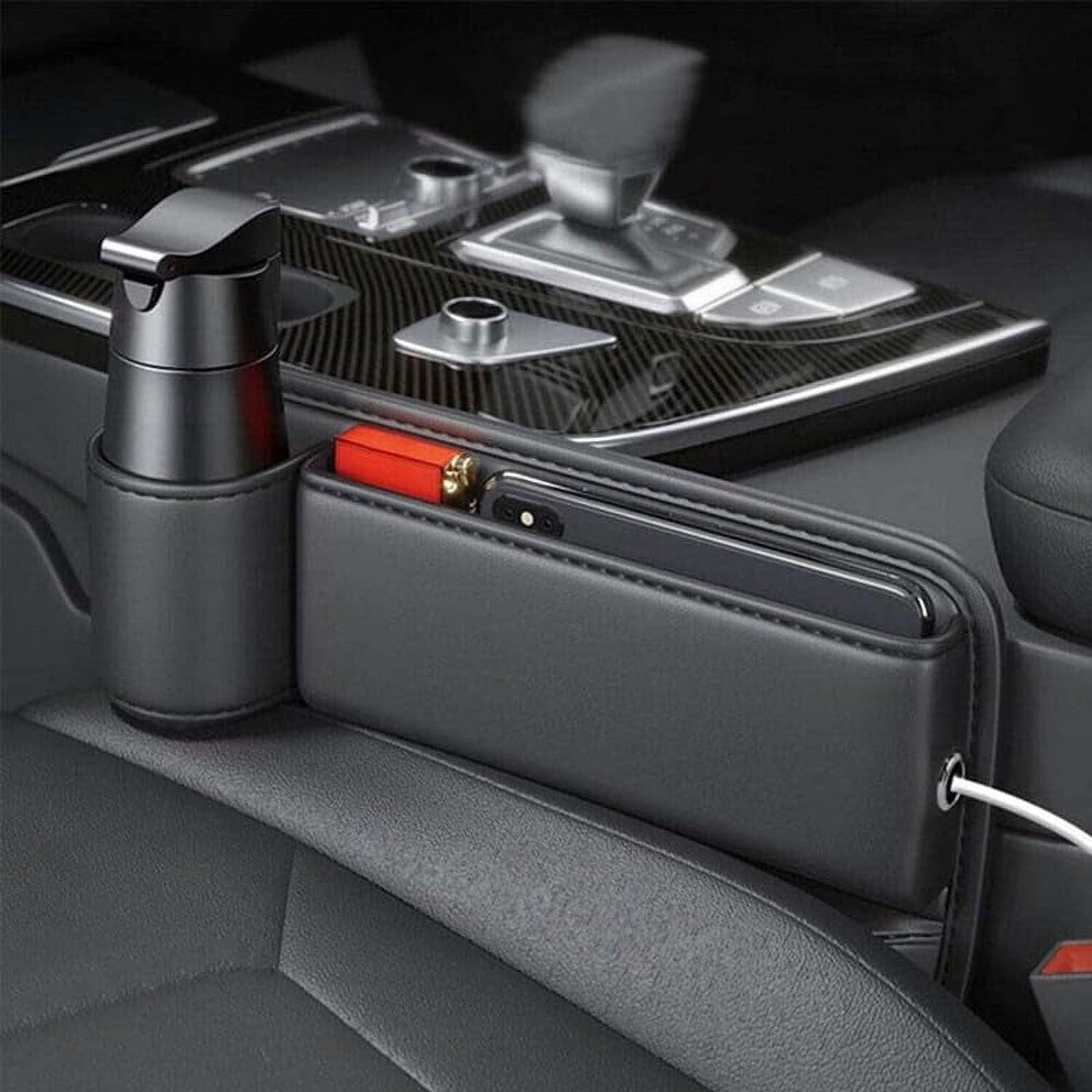 Rangement de siège de voiture, Nouvelle boîte de rangement de siège de voiture améliorée avec porte-gobelet, Boîte de rangement pour espace de siège, Sac de rangement pour porte-gobelet pour voiture, Boîte de rangement de siège de voiture réglable