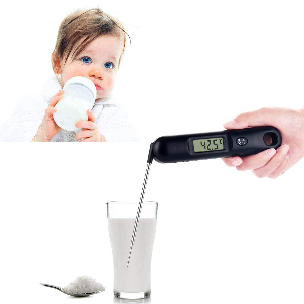 Folding food thermometer