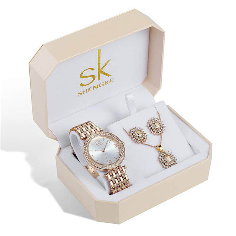 Rhinestone watch earring necklace