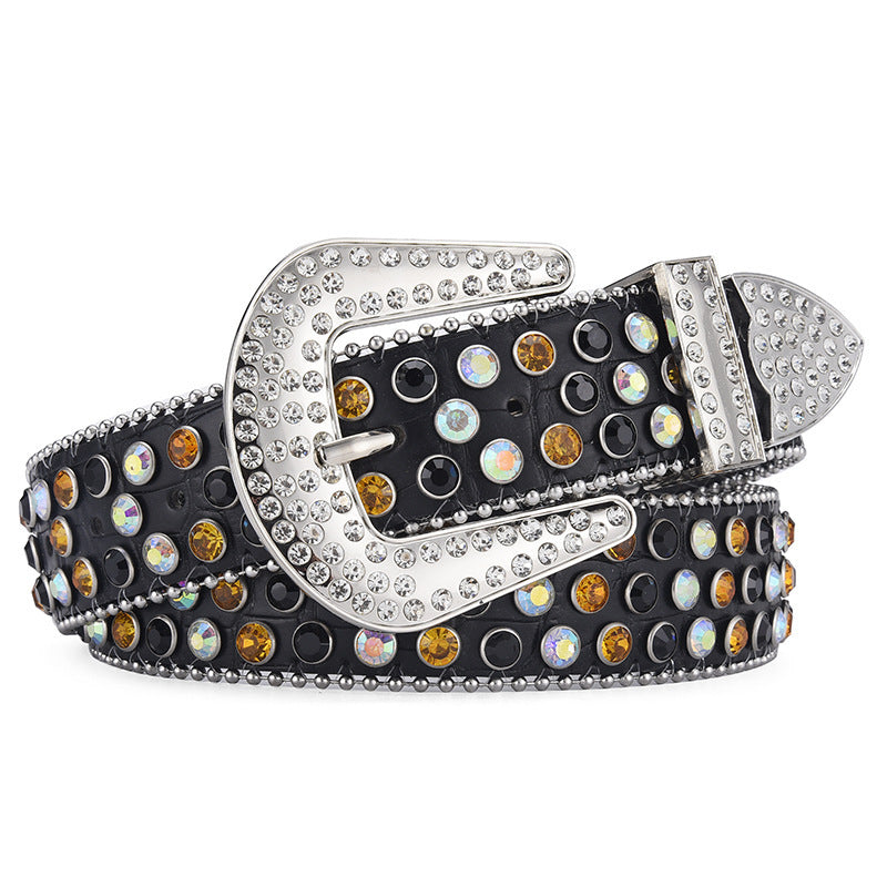 Ceinture unisexe en alliage, style punk rock, avec rivets et strass
