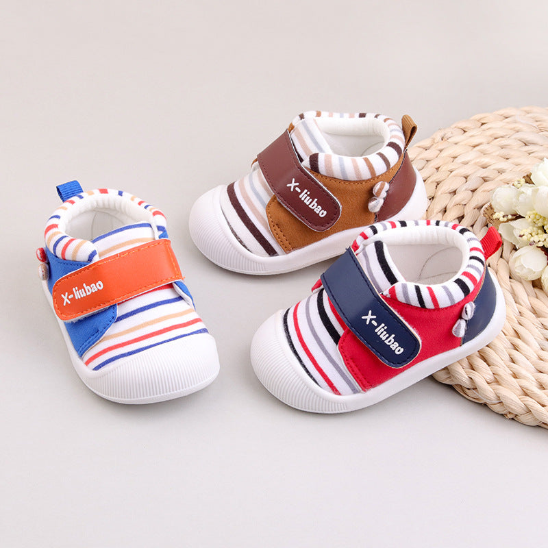 Striped baby toddler shoes non-slip soft bottom velcro