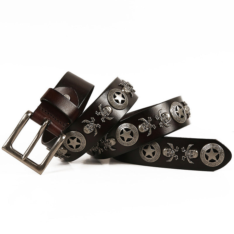 Unisex Men's And Women's Leather Belt With Rivets