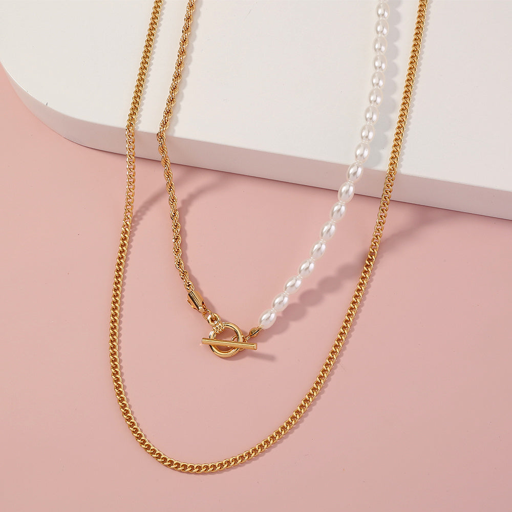 Retro simple temperament stitching OT interlocking chain, double-layered fashion lady necklace