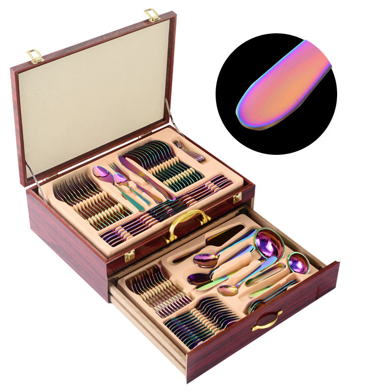 Tableware Suit Stainless Steel Knife, Fork And Spoon 72-piece Set Wooden Box