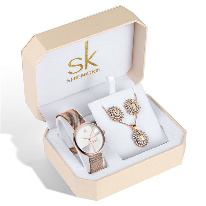 Rhinestone watch earring necklace