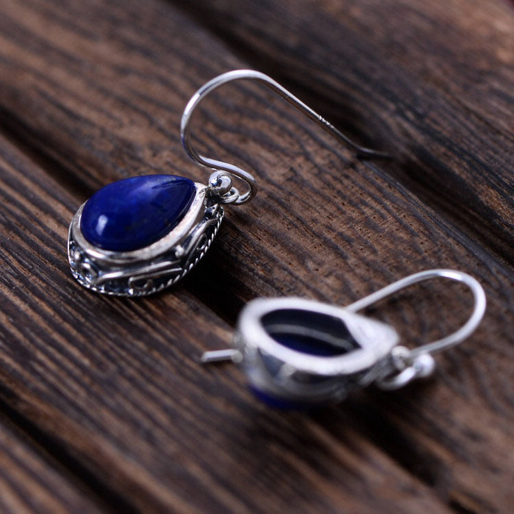 Sterling Silver Jewelry Lapis Lapis Water Drop Earrings for Women
