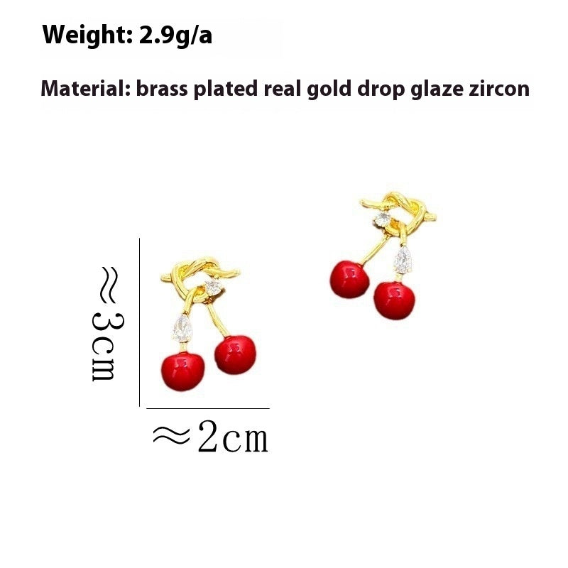Cherry-shaped Drop Glazed Stud Earrings Earrings For Women