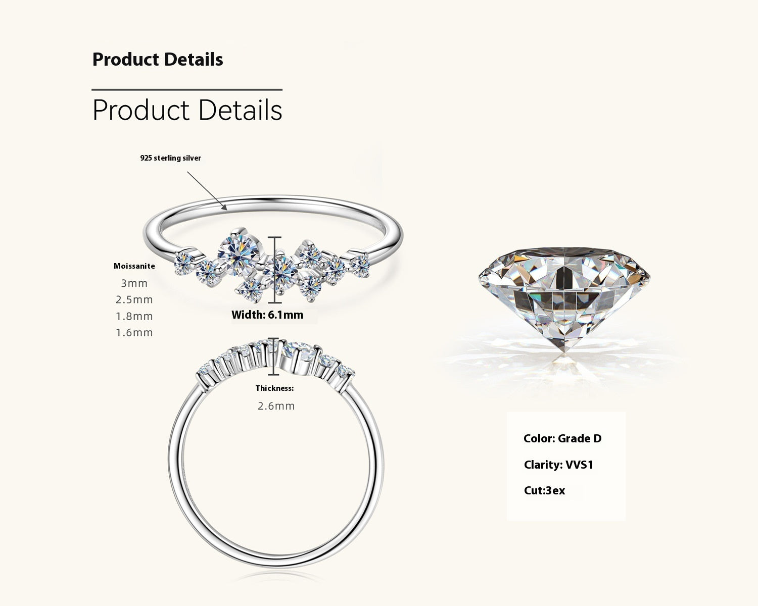 Moissanite Ring Women's Starry Sterling Silver