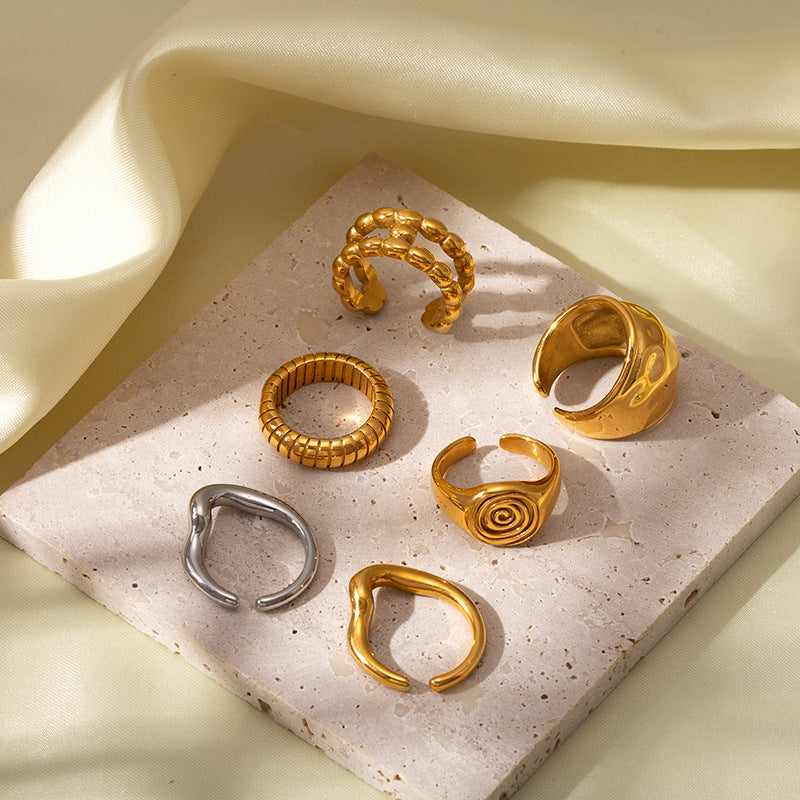 Women's Retro Minority Hammered Opening Couple Rings