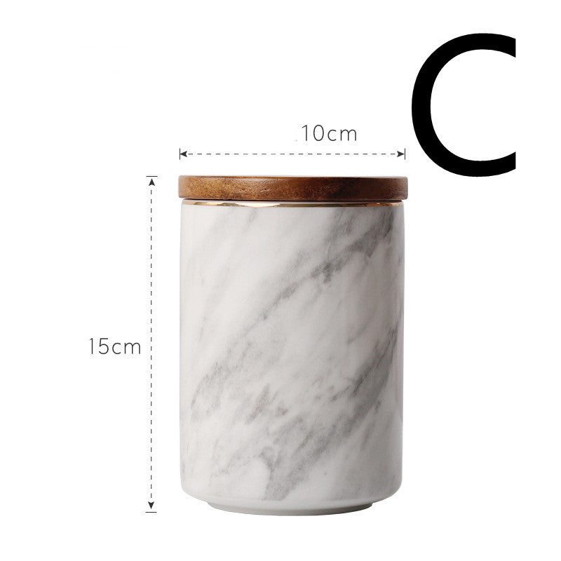 Marble Pattern Sealed Ceramic Storage Jar With Lid