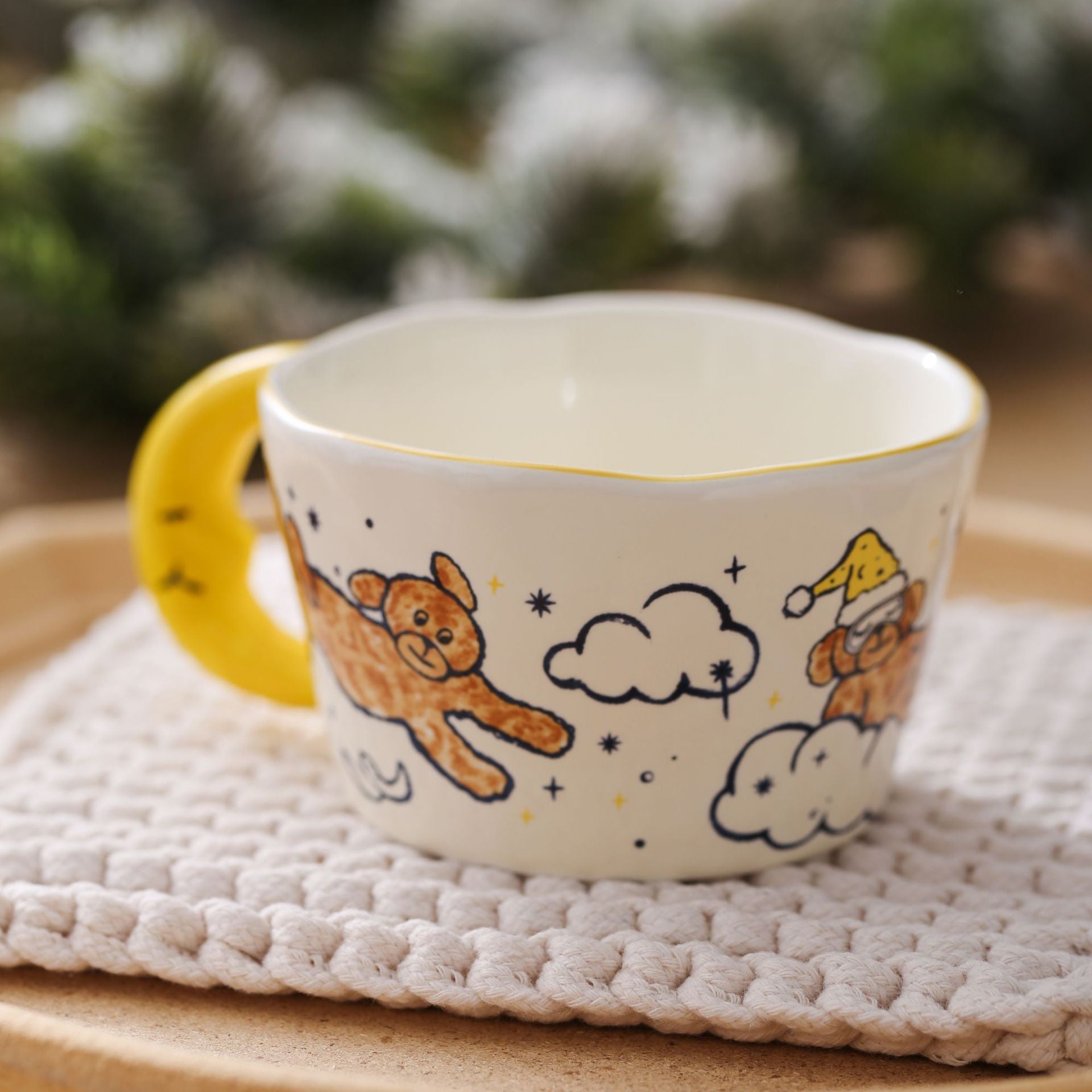 Creative Moon Handle Graffiti Ceramic Cup