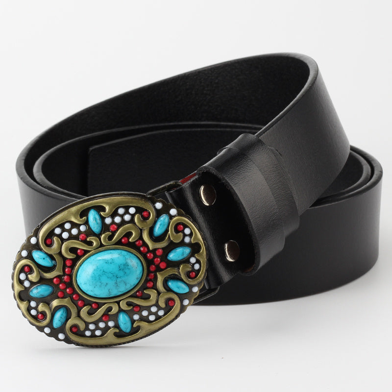 Ceinture Femme en Cuir Perles Décoration Mode