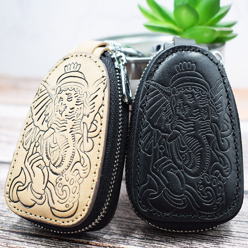 Tree Cream Leather Key Case Waist Hanging Casual Retro