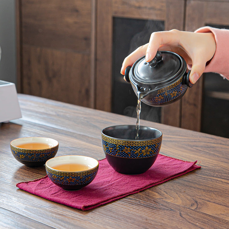 Matte Full Color Heaps Gilding Quick Cup Ceramic Travel Tea Set Suit