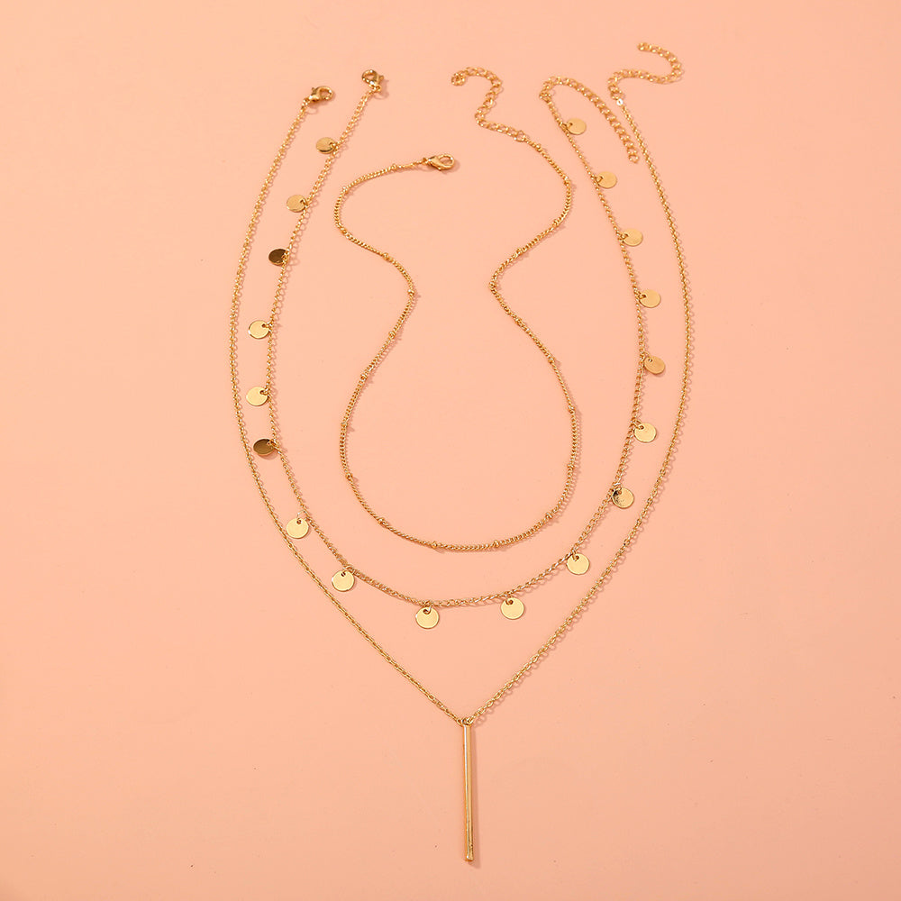 Simple round piece tassel pendant multi-layer necklace, stacked diy necklace