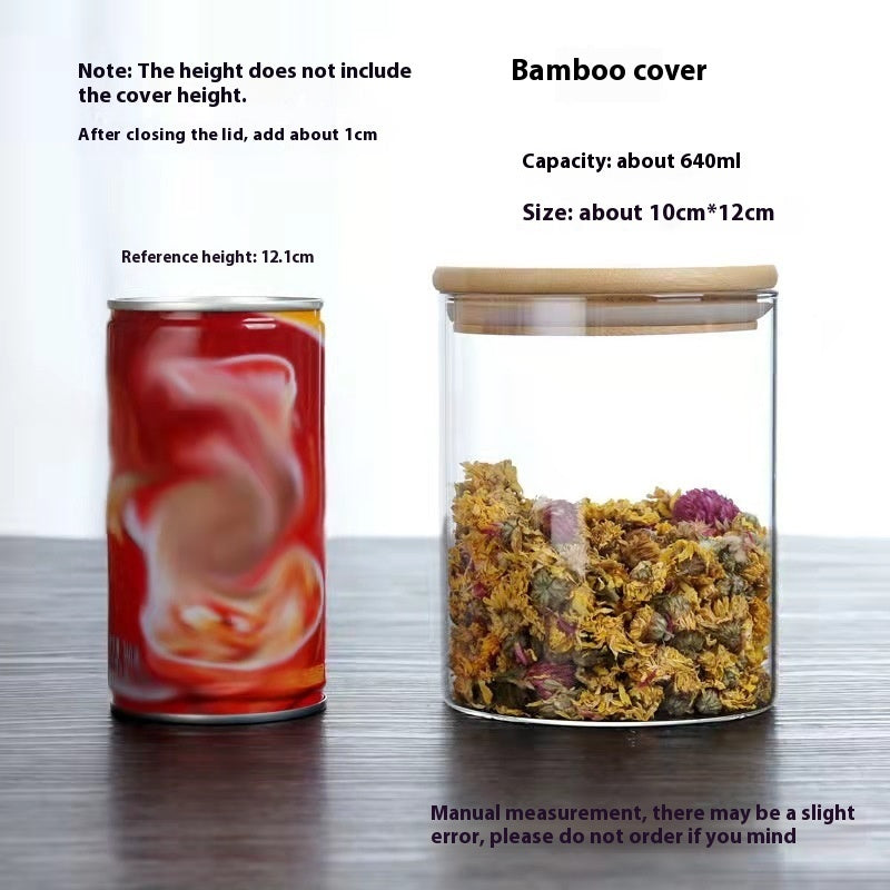 Borosilicate Glass Bamboo Cover Tea Sealed Jar