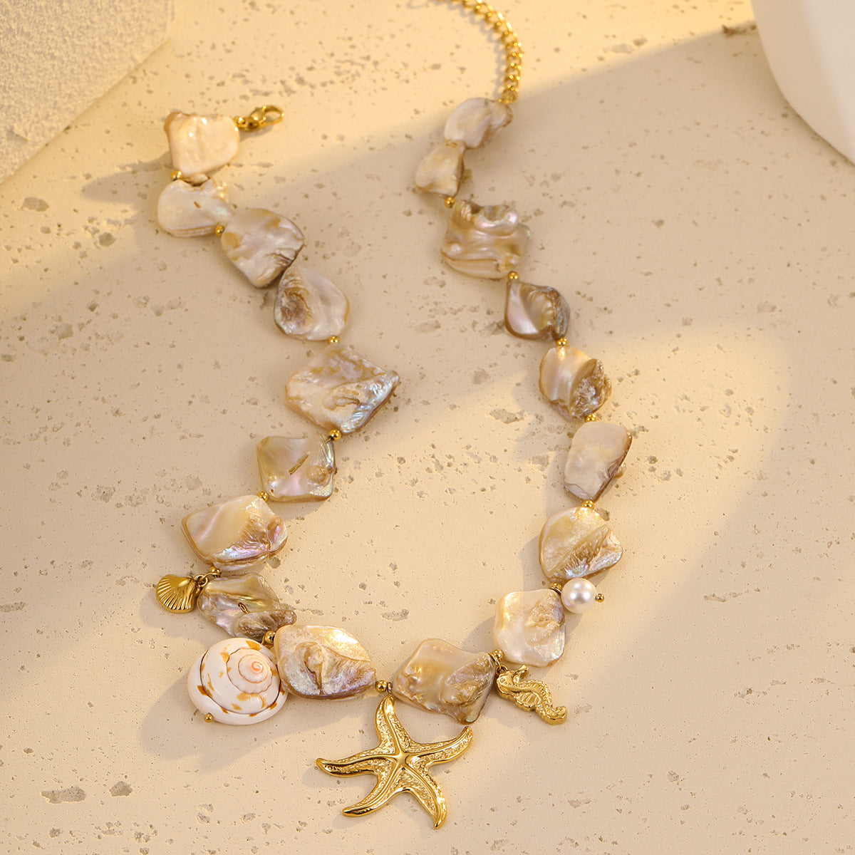 Vacation Style Irregular Shell Conch Starfish Clavicle Chain