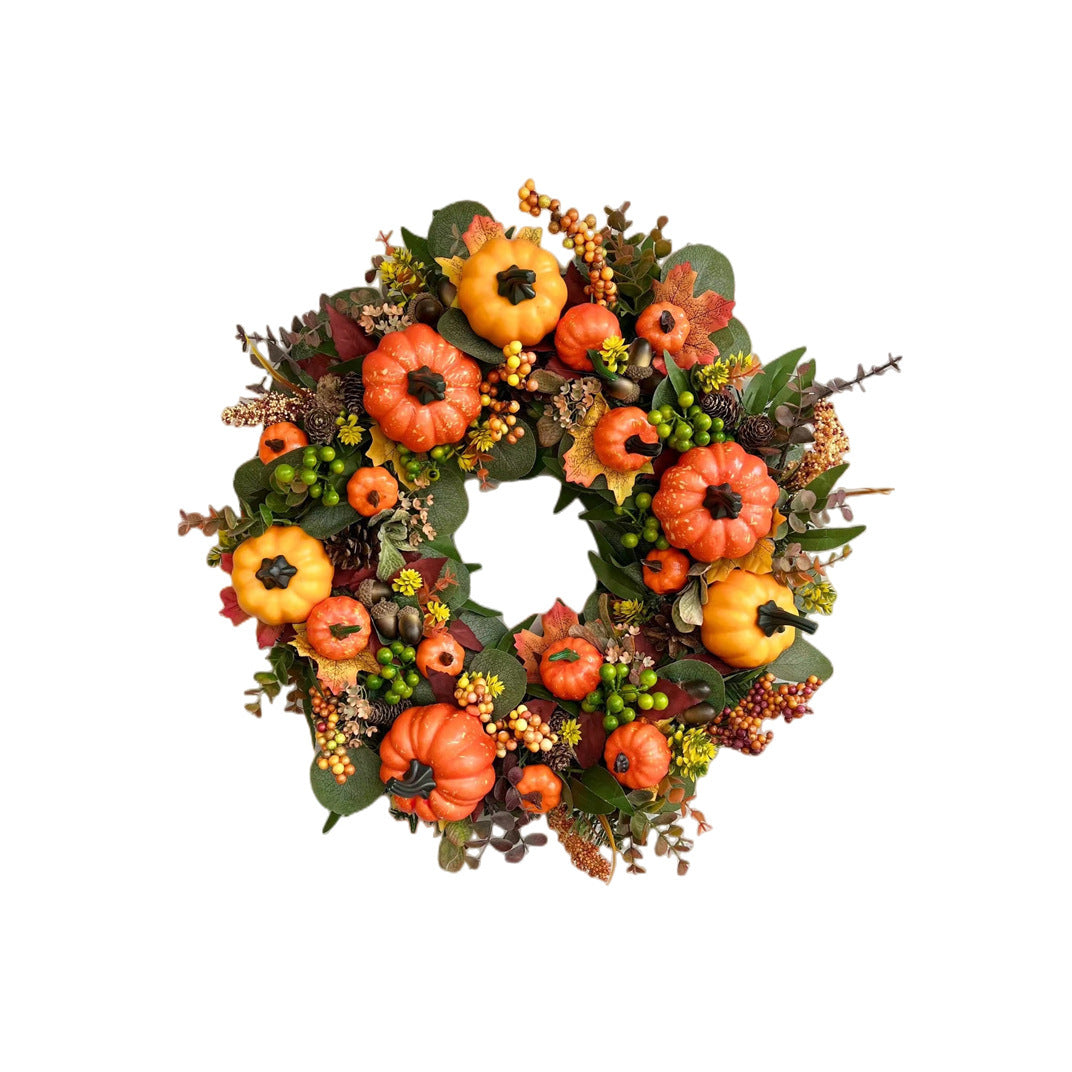 Golden Pumpkin Harvest Festival Artificial Wreath Front Door Decorations