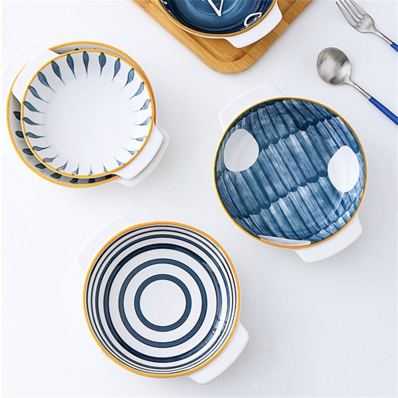Japanese-style Ceramic Binaural Hand-painted Baking Pan