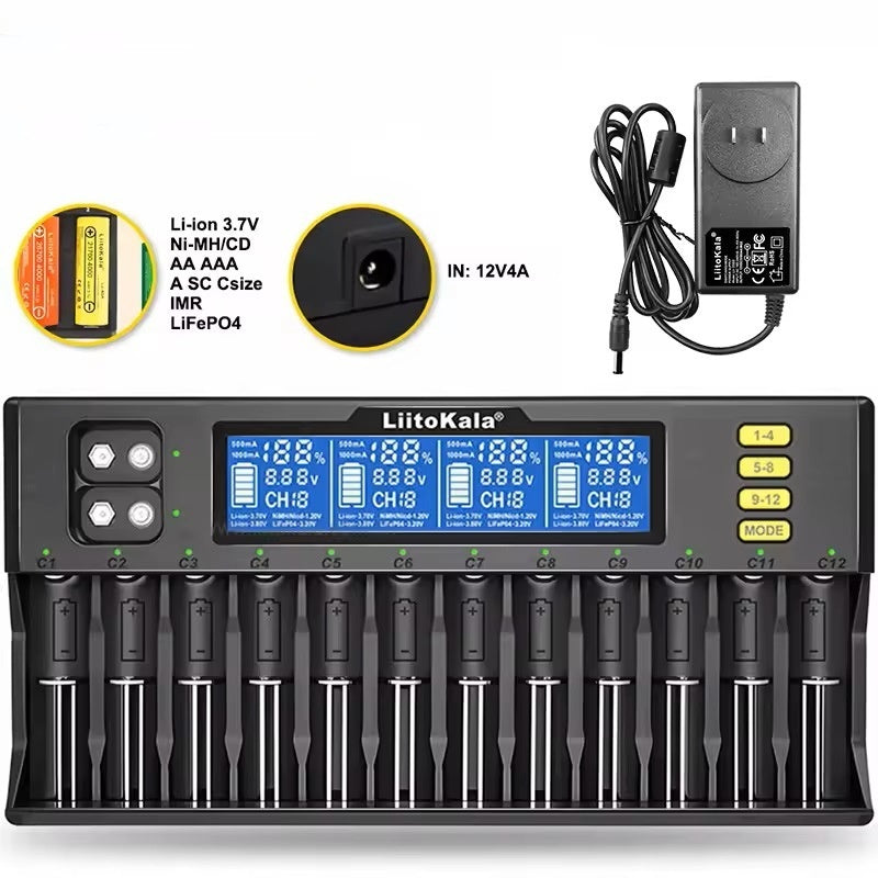 Lii-S12 12-slot LCD 217009V Battery Charger