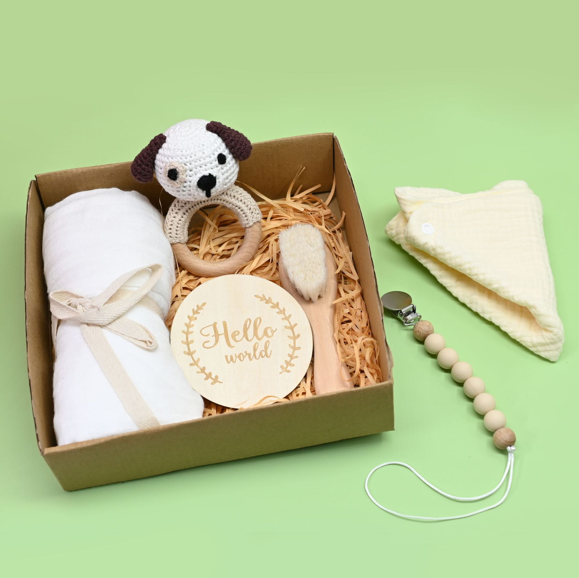 Baby Crochet Wooden Rattle Suit Birth Gift Box Fork Baby Newborn And One Month Old Gift