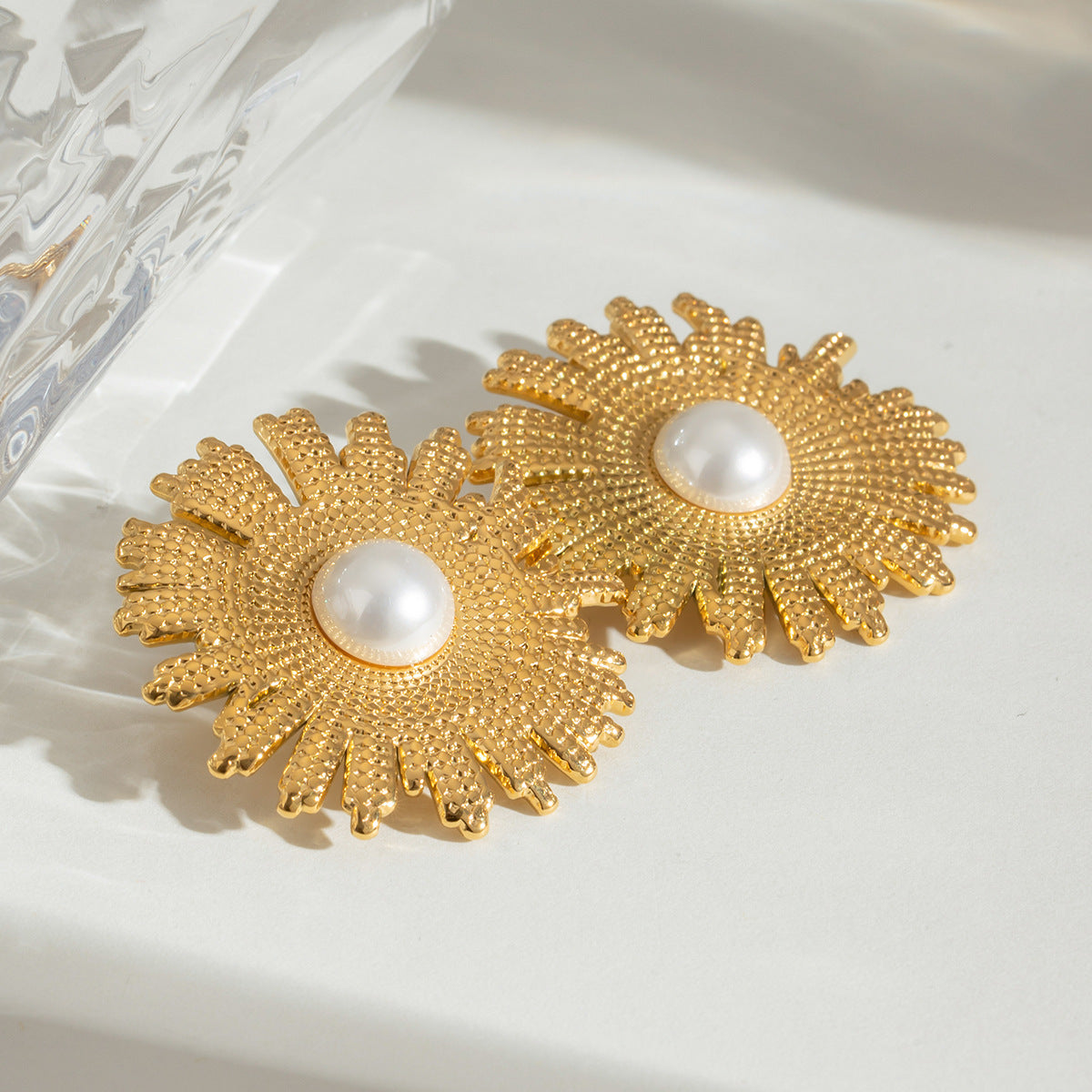 Stainless Steel Shell Pearls Hammer Texture Earrings