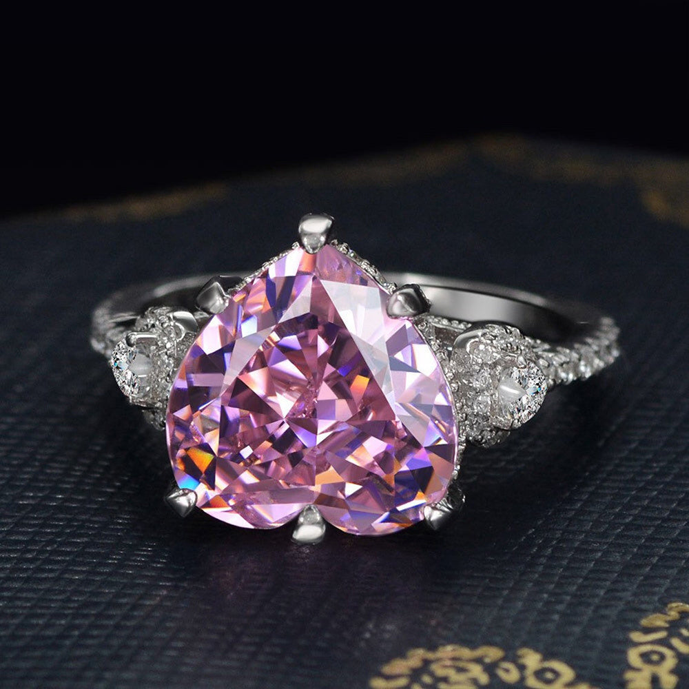 Micro-set Zircon Diamond Love Peach Heart Ring Women