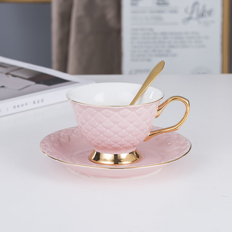 European Style Embossed Ceramic Coffee Cup